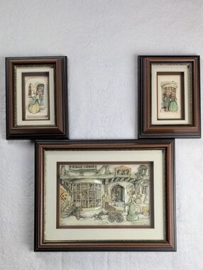Vintage Anton Pieck Paper Tole 3D Framed Wall Art Set of 3